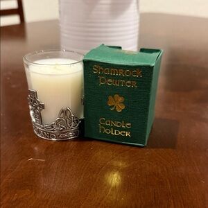 Pewter Candle Holder with Cream Candle